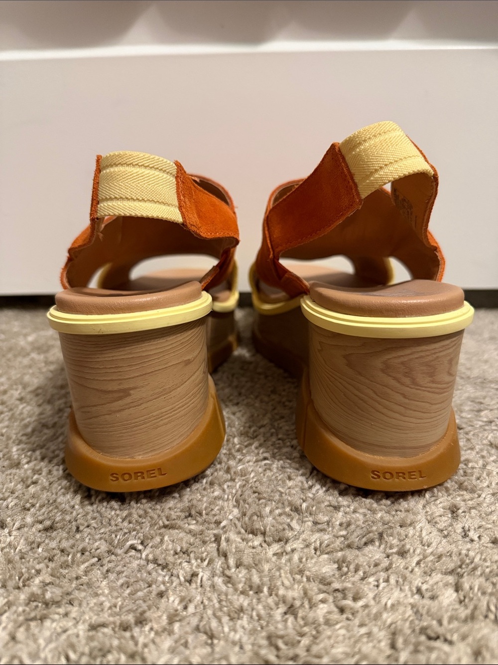 Sorel Women's Rust Suede Slingback Sandals with Pale Yellow Trim - Picture 3 of 8